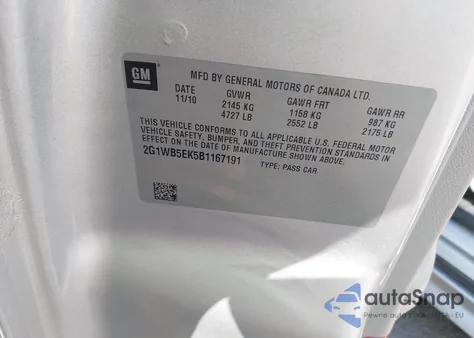 2011 Chevrolet Impala Lt from USA, damaged, VIN 2G1WB5EK5B1167191